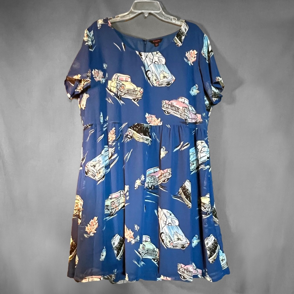 Vintage Car Print Midi Dress